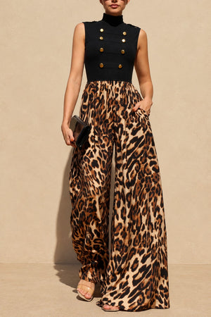 DD8767, Animal Printed Napoleon Knit Jumpsuit
