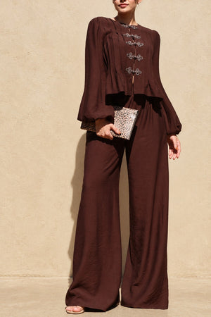 DD8734, Frog Closure Peplum Top & Pants Set