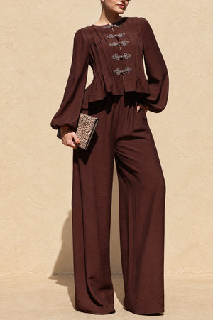 DD8734, Frog Closure Peplum Top & Pants Set
