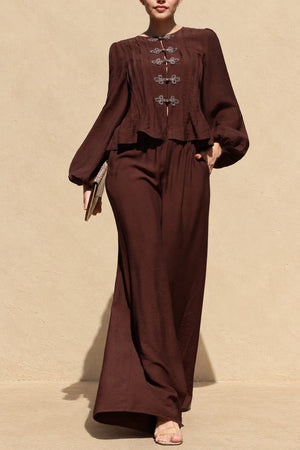DD8734, Frog Closure Peplum Top & Pants Set