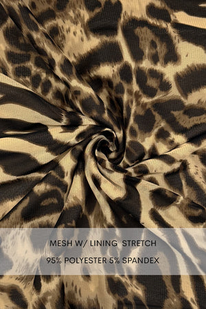 DD7741, LEOPARD MESH TOP WOVEN JUMPSUIT
