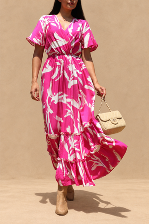 DD8398, Printed V Neck Midi Dress