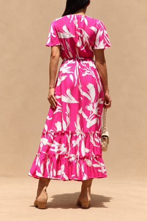 DD8398, Printed V Neck Midi Dress