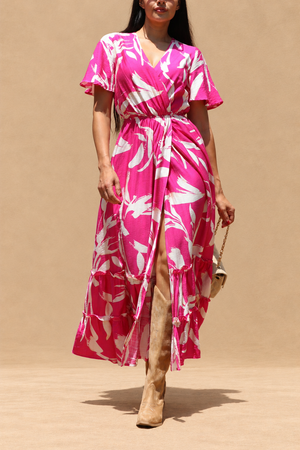 DD8398, Printed V Neck Midi Dress