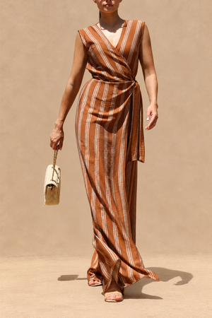 DD8415, Striped Loose Fit Wrap Style Jumpsuit