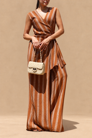 DD8415, Striped Loose Fit Wrap Style Jumpsuit