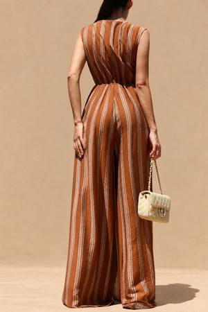 DD8415, Striped Loose Fit Wrap Style Jumpsuit