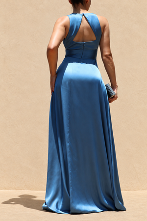 DD8506, V Neck Satin Maxi Dress