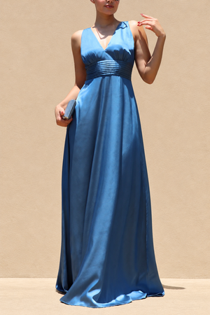 DD8506, V Neck Satin Maxi Dress