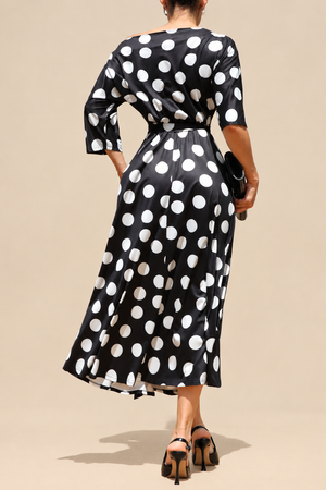 DD8512, Polka Dot Off Shoulder Knit Midi Dress