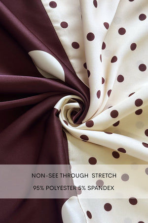 DD8583, Polka Dot Asymmetrical Satin Midi Dress